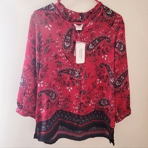 ALLISON DALEY NWT WOMENS M BLOUSE RED/BLACK PAISLEY PRINT